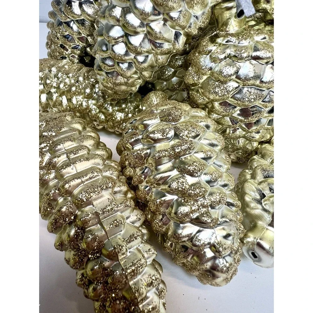 16 RAV Inports Vintage Pinecone Christmas Tree Ornaments Glitter Silver Gold NEW